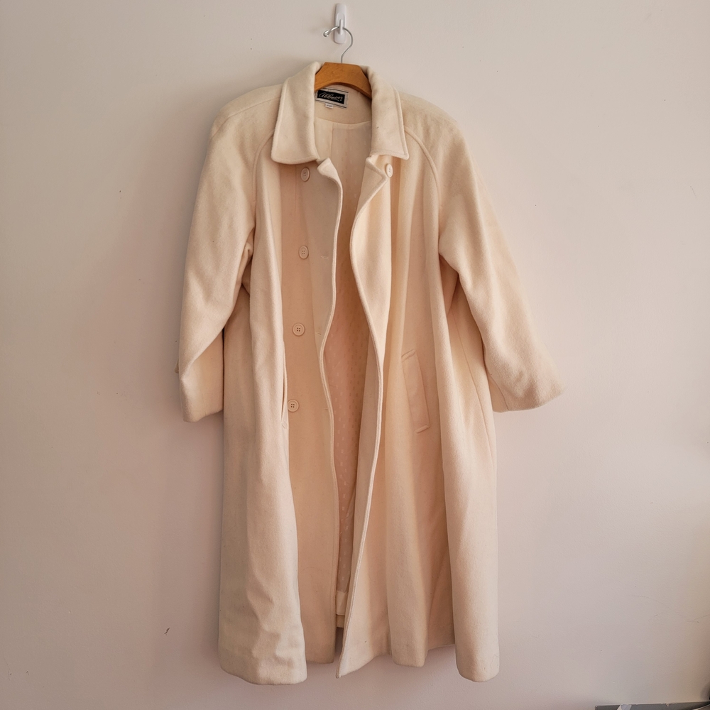 Vintage 60s Miss Abbmoor High Quality Wool Double Breasted Coat Cream XL- XXL